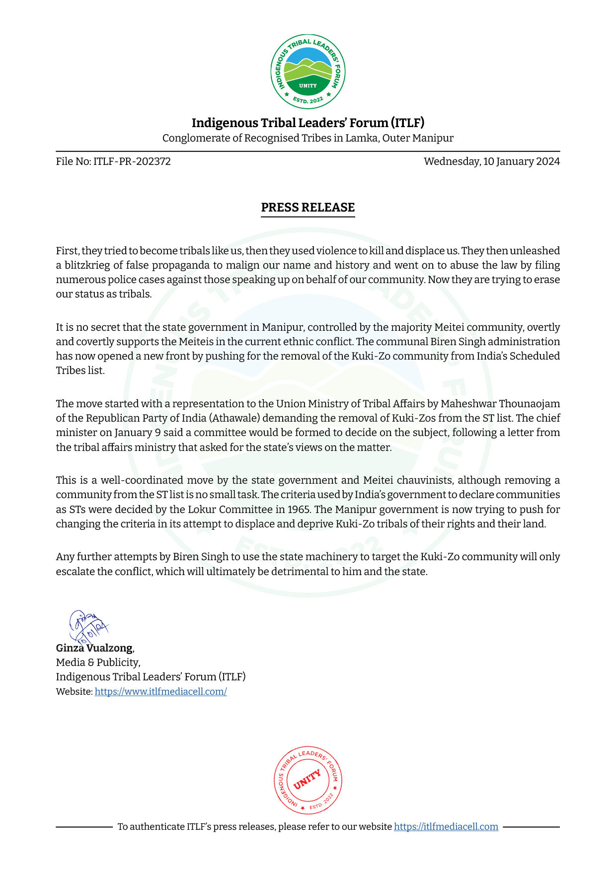 Press Release 10 January 2024 ITLF   ITLF Press Release 10 January 2024 